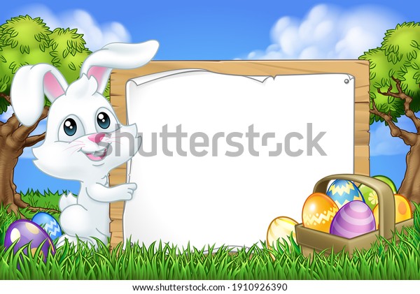 Easter Bunny Rabbit Peeking Around Sign Stock Illustration 1910926390