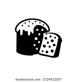 Easter cake black and white vector illustration traditional holiday bread with slice and icing