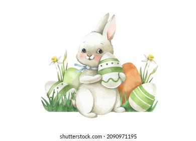 Easter card. Watercolor hand-drawn illustration. Spring holidays.