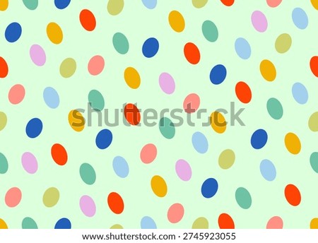 Easter egg seamless pattern on green.Cute birthday polka dot seamless pattern.Colorful eggs dots repeat round confetti background.dotted wallpaper Easter gift wrapping paper birthday decoration kid bg