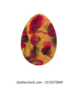 Easter Egg - Textured Red-orange Spots Smears Isolated On White Background. Watercolor Colorful Textured Painting. Design For Background, Cover And Packaging, Easter And Food Illustration, Greeting