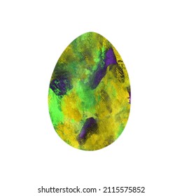 Easter Egg - Textured Violet-green-yellow Spots Smears Isolated On White Background. Watercolor Colorful Textured Painting. Design For Background, Cover And Packaging, Easter And Food Illustration