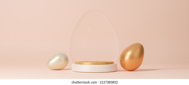 Easter eggs podium for product presentation, happy easter day concept, minimal scene with pedestal and egg, Easter day with geometry platform for product, showcase on pedestal display, 3d rendering