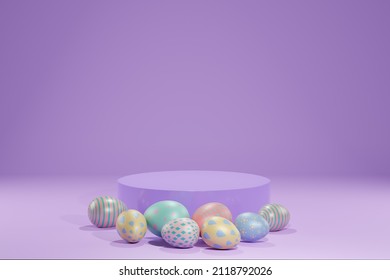 Easter eggs with podium stage for product display  3D rendering