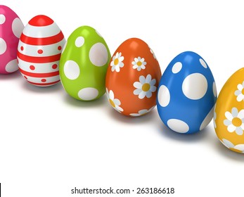 Easter Eggs row isolated on white background. 3D render.