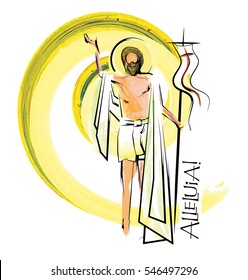 Easter Resurrection Of Jesus Christ - The Risen Lord, Abstract Artistic Religious Easter Illustration.Watercolor Style Digital Painting Design.