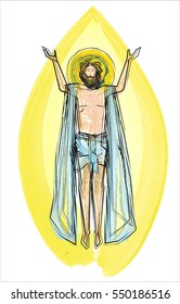 Easter Resurrection Of Jesus Christ - The Risen Lord, Abstract Artistic Religious Easter Illustration. Watercolor Style Digital Painting Design.