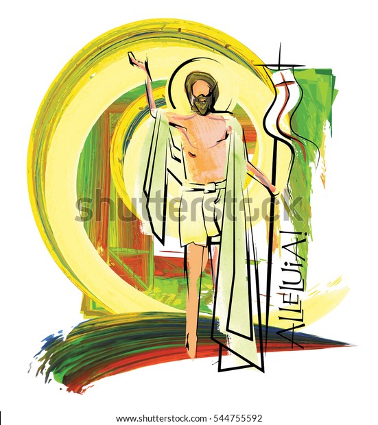 イエス キリストの復活 上がった主 抽象的な芸術的宗教イースターイラスト 水彩画のデジタル絵画デザイン のイラスト素材