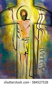 Easter Resurrection Religious Background - The Risen Lord Jesus Christ. Abstract Artistic Pastel Digital Painting Illustration.