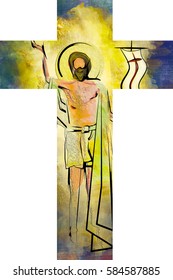 Easter Resurrection Religious Background - The Risen Lord Jesus Christ. Abstract Artistic Pastel Digital Painting Illustration.