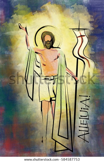 復活の宗教背景 上昇した主イエス キリスト 抽象的な芸術的なパステルデジタルペインティングイラスト のイラスト素材