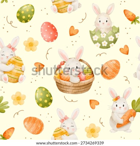 Easter seamless pattern. Colorful Easter eggs with bunny.