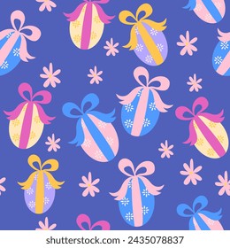 Easter seamless pattern. Eggs with bow. Spring holidays