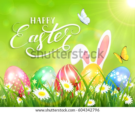 Similar – Image, Stock Photo From above of Easter-themed flatlay featuring a nest with speckled eggs, surrounded by soft feathers and pussy willow branches on a textured background