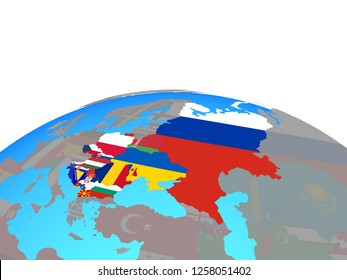 Eastern Europe With National Flags On Political Globe. 3D Illustration.