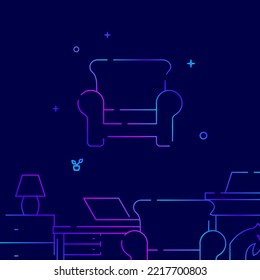 Easy Chair Gradient Line Icon, Simple Illustration On A Dark Blue Background, Furniture, Interior Items Related Bottom Border.