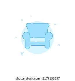 Easy Chair Icon. Flat Illustration. Filled Line Style. Blue Monochrome Design.