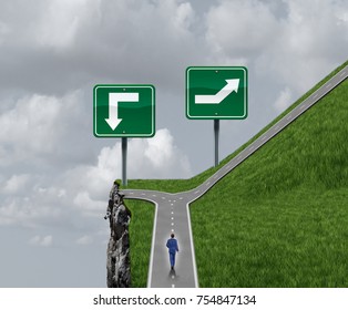 Easy Choice Decision Concept To Make A Hard Or Much Easier Option As A Business Person Facing Two Choices Between Safety And Success Versus Danger And Failure.