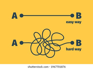 Easy Way. Complicated Problem Path Shape Difficult And Easiness Way Concept