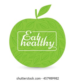 Eat a healthy diet. Green Apple, natural product. motivational poster or banner. background signs leaves - illustration