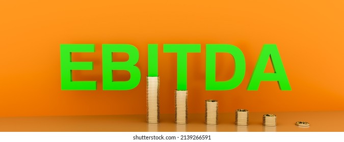EBITDA word built with letter and stacked coins. 3d rendering