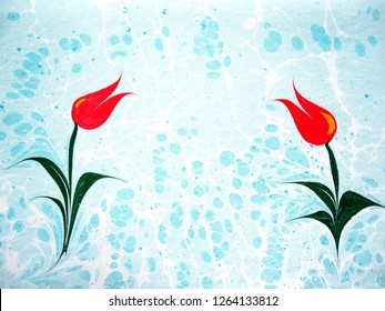 Ebru, Turkish Marbling Art, Tulip  