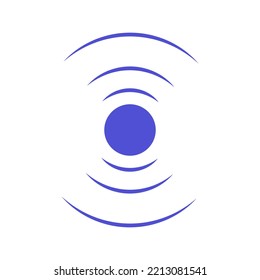 Echo Sonar Waves. Blue Radar Symbol On Sea And Ultrasonic Signal Reflection. Icon Detect And Scan Vibration Or Water. Round Pulsating Circle Wave System Illustration Concept