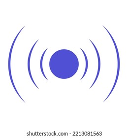 Echo Sonar Waves. Blue Radar Symbol On Sea And Ultrasonic Signal Reflection. Icon Detect And Scan Vibration Or Water. Round Pulsating Circle Wave System Illustration Concept