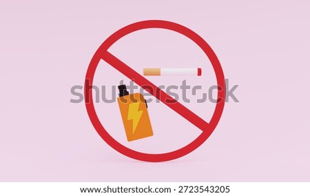 E-cigarettes and regular cigarettes are not permitted. Warning signs are displayed.
3D illustration