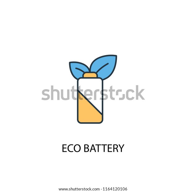 Eco battery concept 2 colored line icon.\
Simple yellow and blue element illustration. Eco battery concept\
outline symbol design from green energy\
set