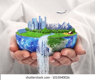 Eco concept. City of future. Solar energy town, wind energy. Save the planet. Earth Day. 3d illustration - Powered by Shutterstock