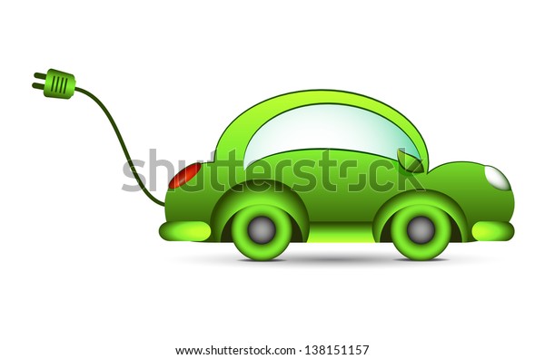 Eco Electronic car icon symbol. Ecology concept.\
isolated on white