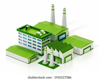 Eco Friendly Factory Compound Isolated On White Background. 3D Illustration.