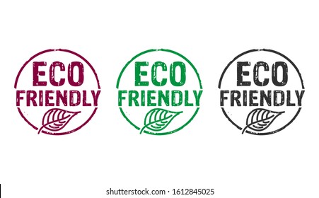 Eco friendly stamp icons in few color versions. Ecology, organic, natural, life style and healthy diet concept 3D rendering illustration.