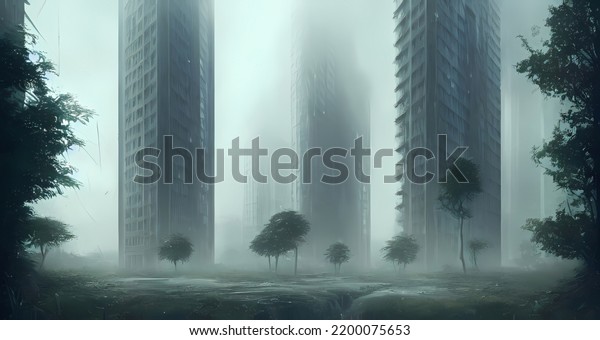 Eco green highrise skyscrapers.Fantasy concept\
art,book illustration. Video game art scene. Digital art, CG\
artwork background\
wallpaper