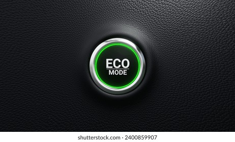 ECO mode push button. Moden ECO button with green light. Energy saving driving mode. 3d illustration