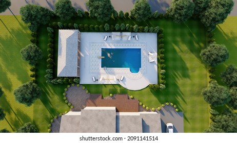 Eco Tourism Garden Design With Luxury Pool Outdoor, Near To Nature, 3d Illustration Of Sustainable Architecture 