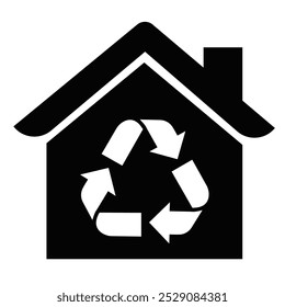 Eco-friendly house symbol with recycling sign inside,minimalist black and white vector icon sustainability, green energy, recycling, and environmental conservation - Powered by Shutterstock