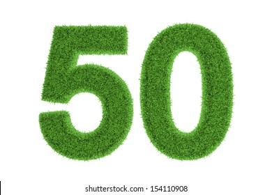 Ecofriendly symbol of the anniversary number of 50, filled with grass pattern, isolated on white background