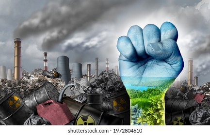 Ecological Social Justice Enviromental Concept As A Fist Fighting For The Environment And Climate Change Equal Rights Or Conservation Society And Fairness With 3D Illustration Elements.