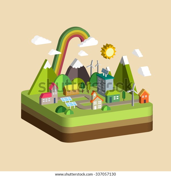 ecology\
city scenery concept in 3d isometric flat\
design