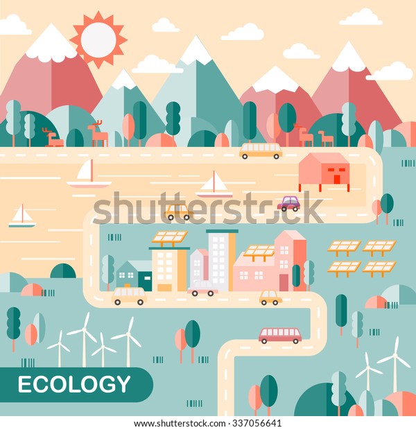 ecology city scenery
concept in flat
design