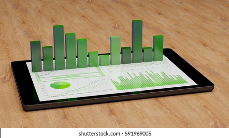 Ecology finance report of growth and sustainability on tablet computer (3D Rendering)