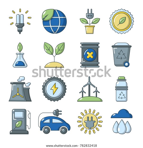 Ecology icons set. Cartoon illustration of 16 ecology
 icons for web