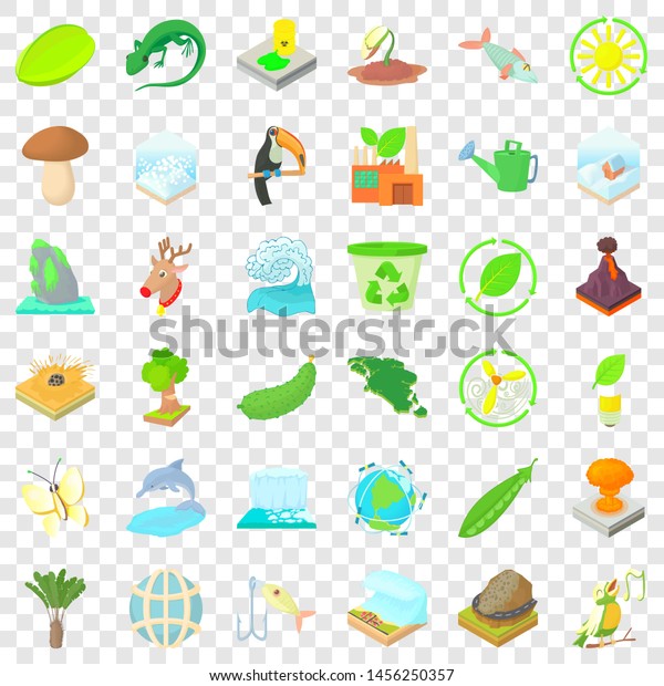 Ecology icons set. Cartoon style of 36 ecology\
icons for web for any\
design