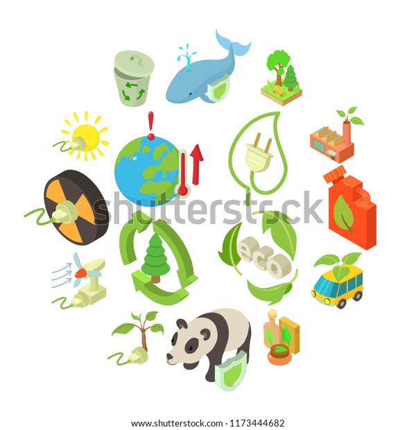 Ecology icons set. Isometric illustration of 16\
ecology icons for\
web
