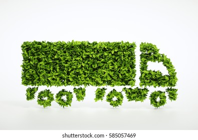 Ecology Logistics Concept. 3D Illustration Of A Green Truck Isolated On White.