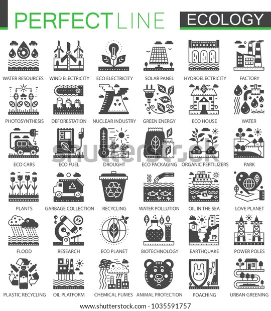 Ecology\
technology classic black mini concept symbols. Eco renewable energy\
modern icon pictogram  illustrations\
set.
