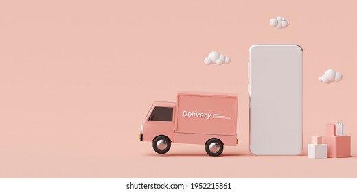 E-commerce concept, Delivery service on mobile application, Transportation delivery by truck, 3d rendering - Powered by Shutterstock