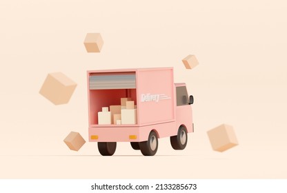 E-commerce Concept, Transportation Shipment Delivery By Truck, 3d Illustration